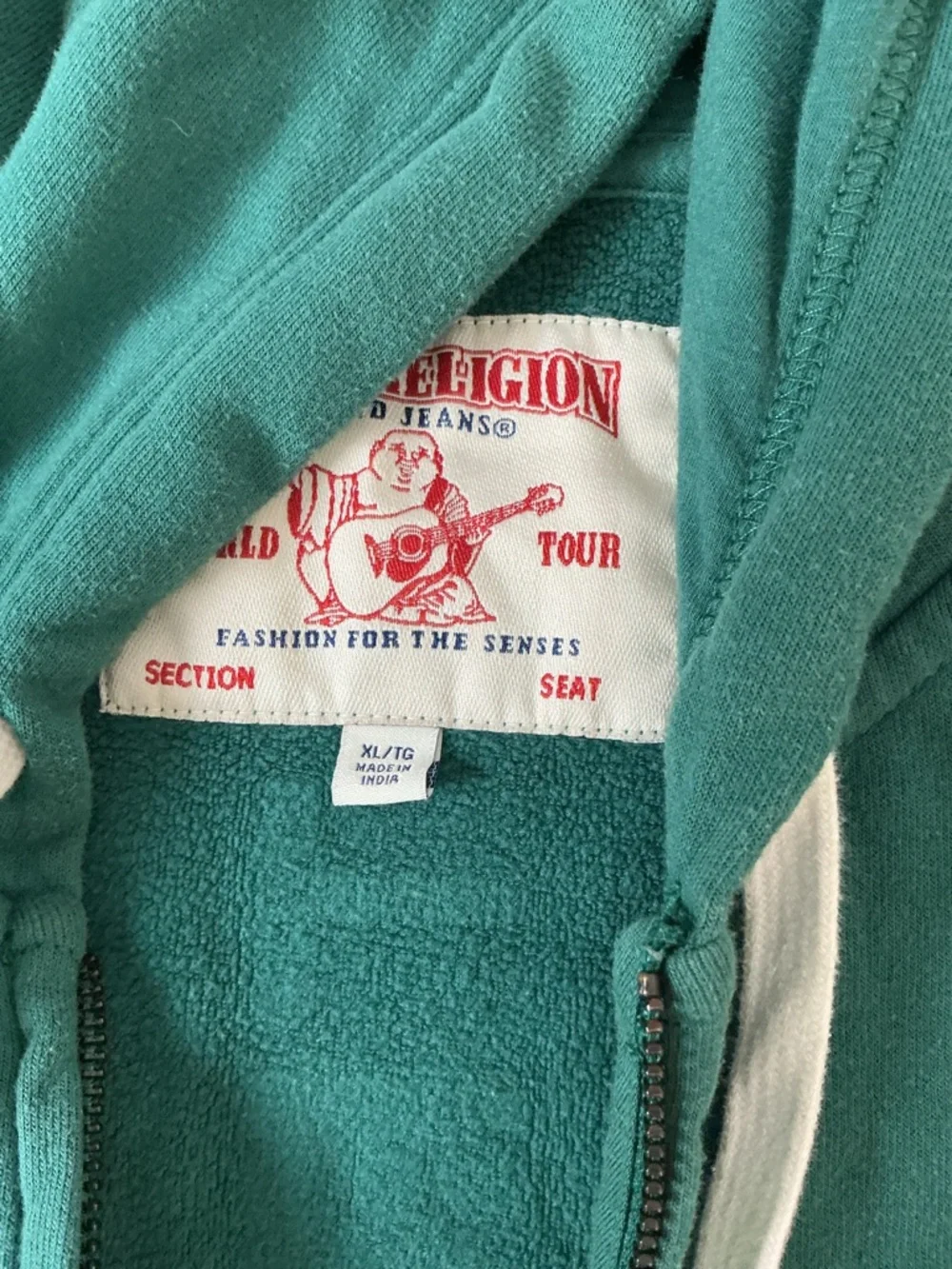 True Religion Forest Green Zip Hoodie with White Pocket Logo